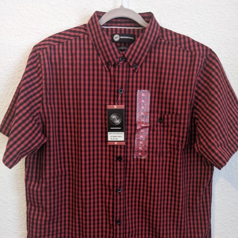 NWT Weatherproof Short Sleeve Men's Comfort Stretch XL Checked Shirt